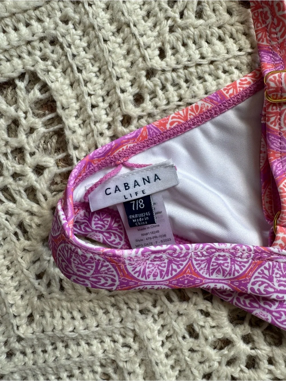 NWT Cabana Life Pink & Purple Girls' Long-Sleeve Rashguard Three-Piece Bikini
